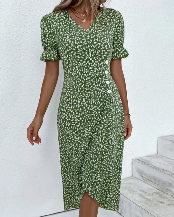 Button dress with V-neck and short sleeves - Luisa