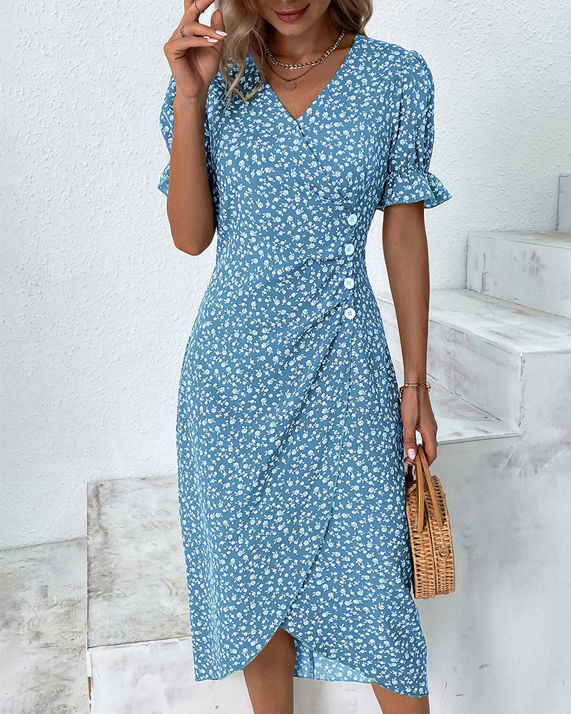 Button dress with V-neck and short sleeves - Luisa