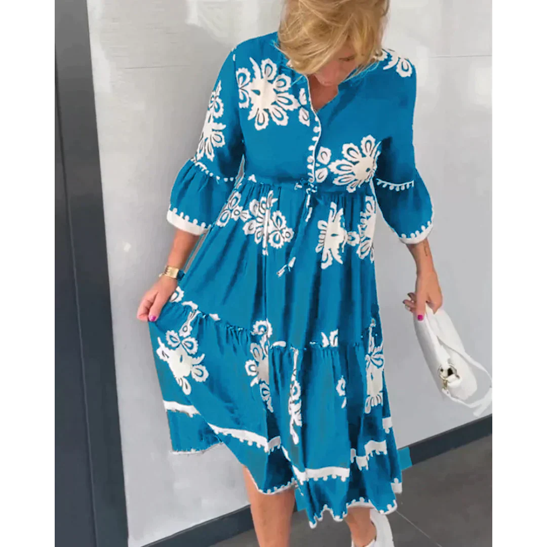 Trendiges Kleid mit Blumenmuster und 3/4 Ärmeln – Elin