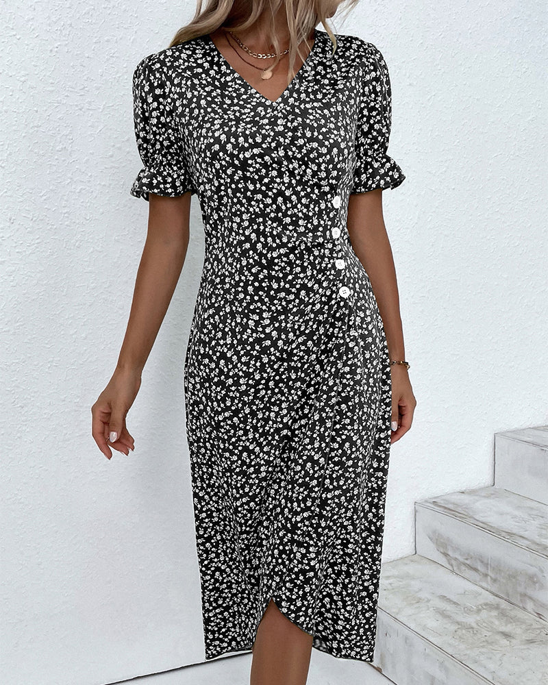 Button dress with V-neck and short sleeves - Luisa