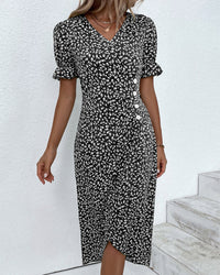 Button dress with V-neck and short sleeves - Luisa