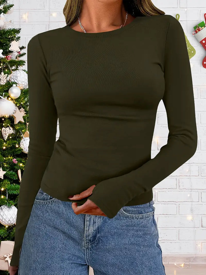 Damen-Top mit langen Ärmeln und Rundhalsausschnitt für Herbst & Winter – Vivienne