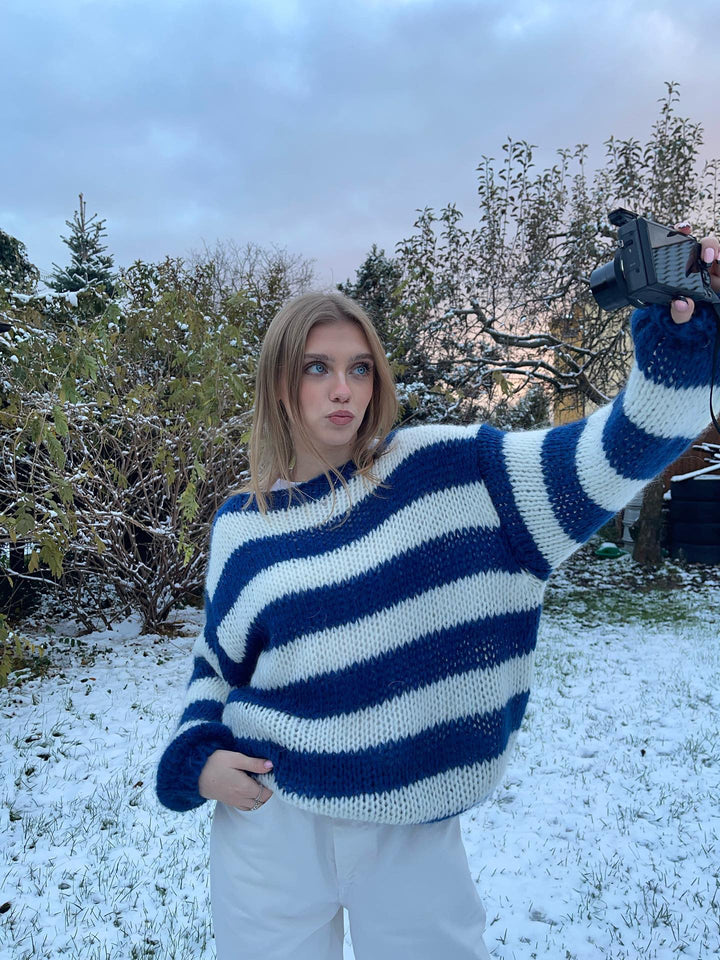 Gestrickter und gestreifter Oversized Damenpullover - Harper