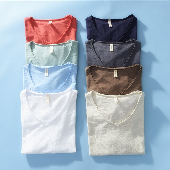 Leichtes Leinen V-Ausschnitt Shirt für Herren – Atmungsaktiv & sommerlich – Thilo