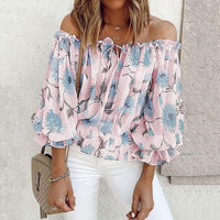 Floral women's chiffon blouse with ruffled sleeves – Elvira