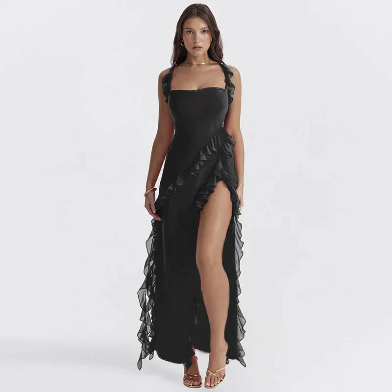 Trendy maxi jurk met ruches en chiffon voor de zomer – Amira