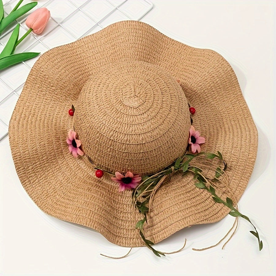 Chapeau de paille d’été pour femme avec détails floraux et fruités – Solène