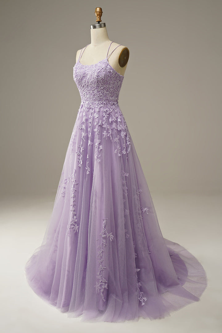 Fashionable Tulle Evening Dress with Appliqués - Victoria
