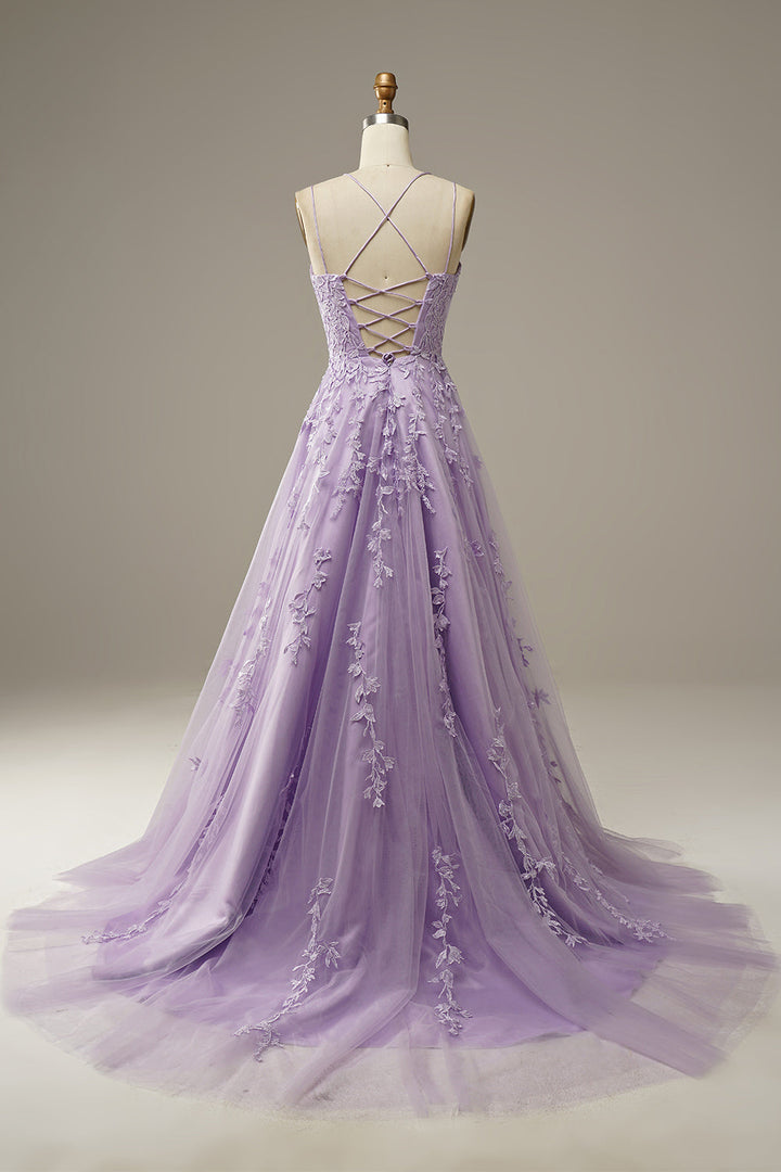 Fashionable Tulle Evening Dress with Appliqués - Victoria