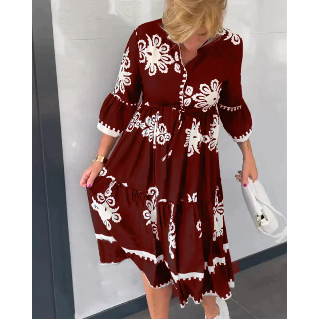 Trendiges Kleid mit Blumenmuster und 3/4 Ärmeln – Elin