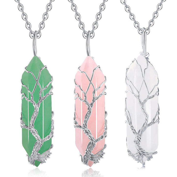 Stijlvolle Kristal met Levensboom Edelsteen Halsketting - Elara