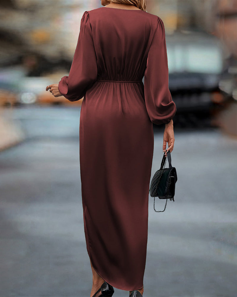 Trendiges V-Ausschnitt Kleid mit Laternenärmeln