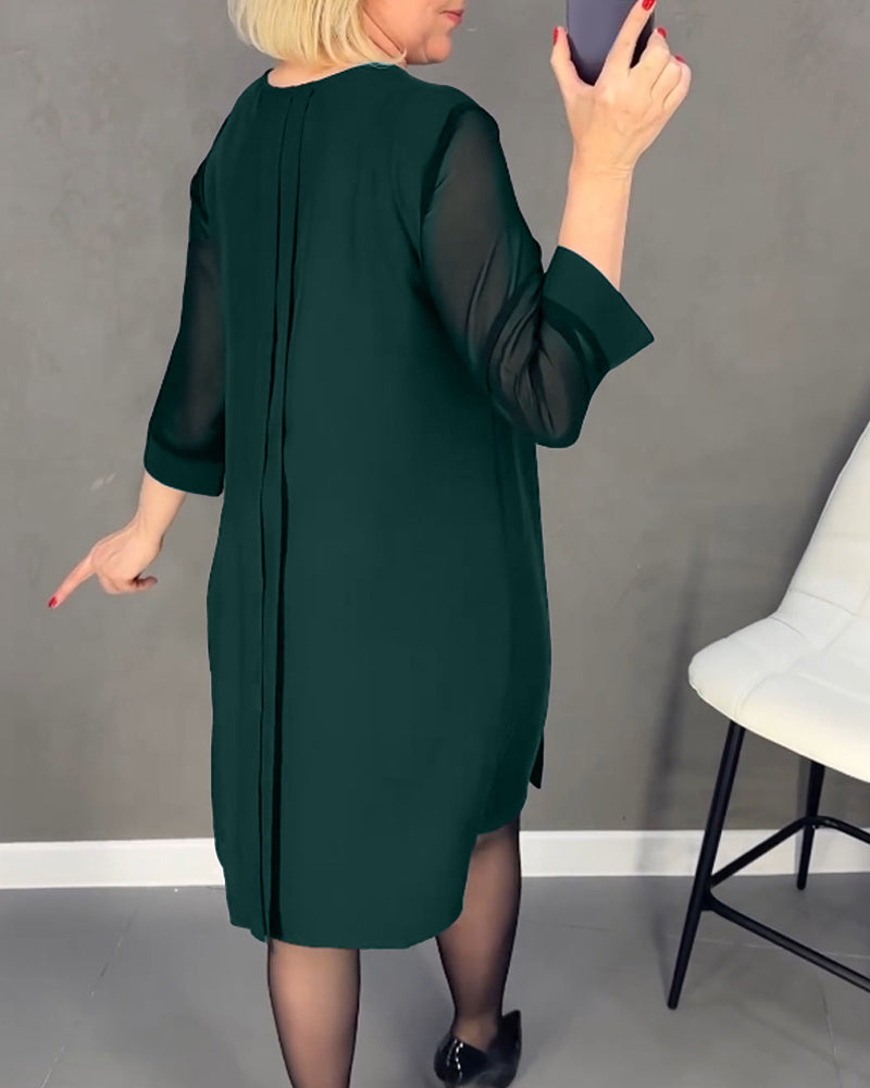 Trendy Shift Dress with Mesh Details - Gabrielle