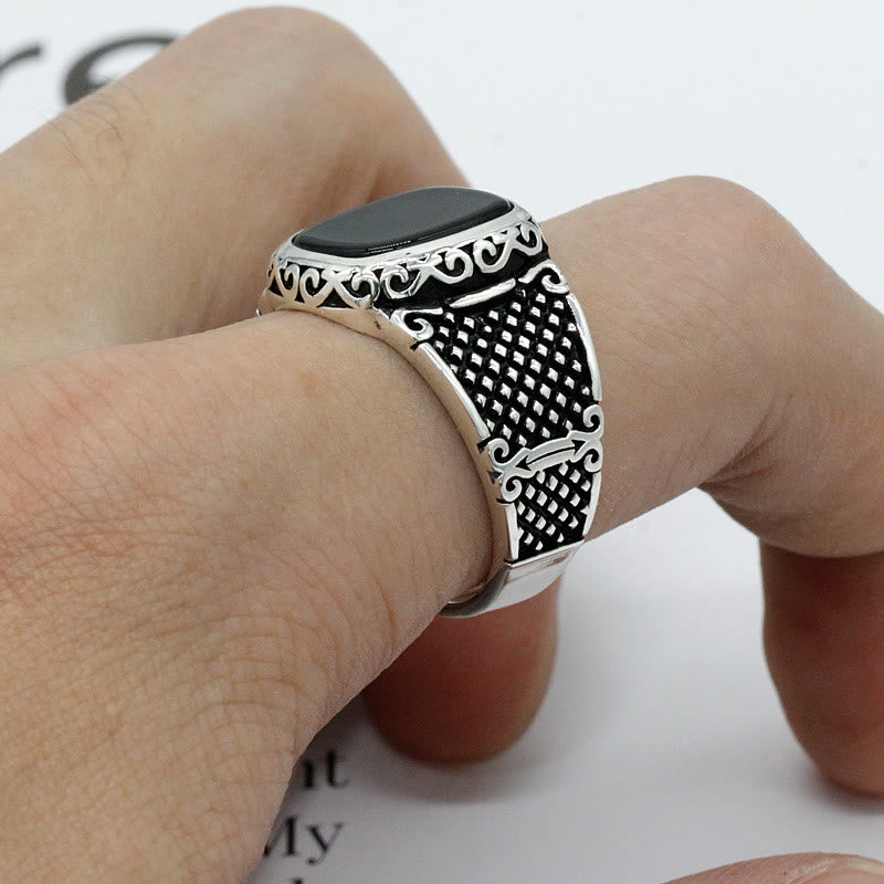 Schwarzer Onyx Silberring für Männer - Max