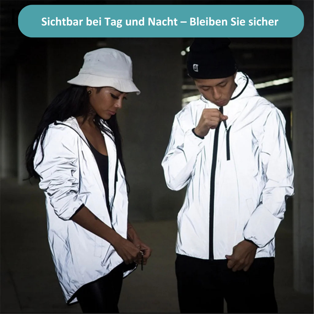 Hochreflektierende und wasserdichte Unisex-Regenjacke - LumiSafe