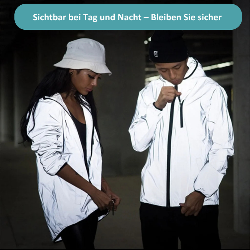 Hochreflektierende und wasserdichte Unisex-Regenjacke - LumiSafe