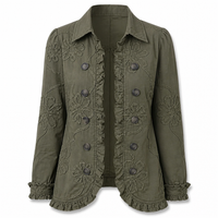 Floral Embroidered Utility Jacket - Vintage Boho Style with Ruffle Trim 9