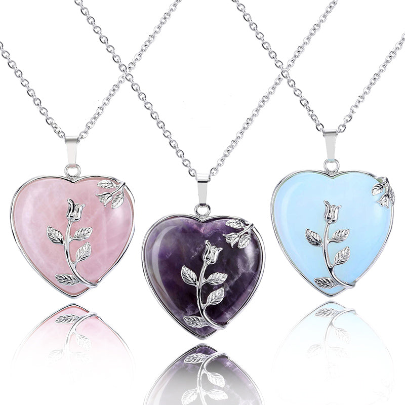 Stylish Heart-Shaped Rose Quartz Necklace - Amara