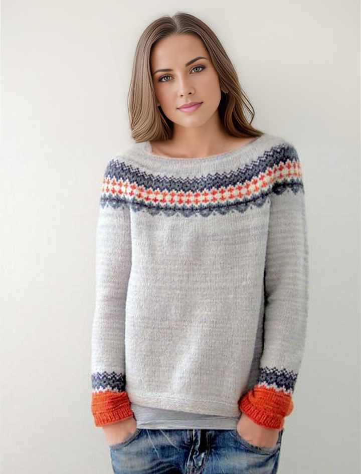 Skandinavischer trendiger Pullover mit lebendigem Muster - NordicChic