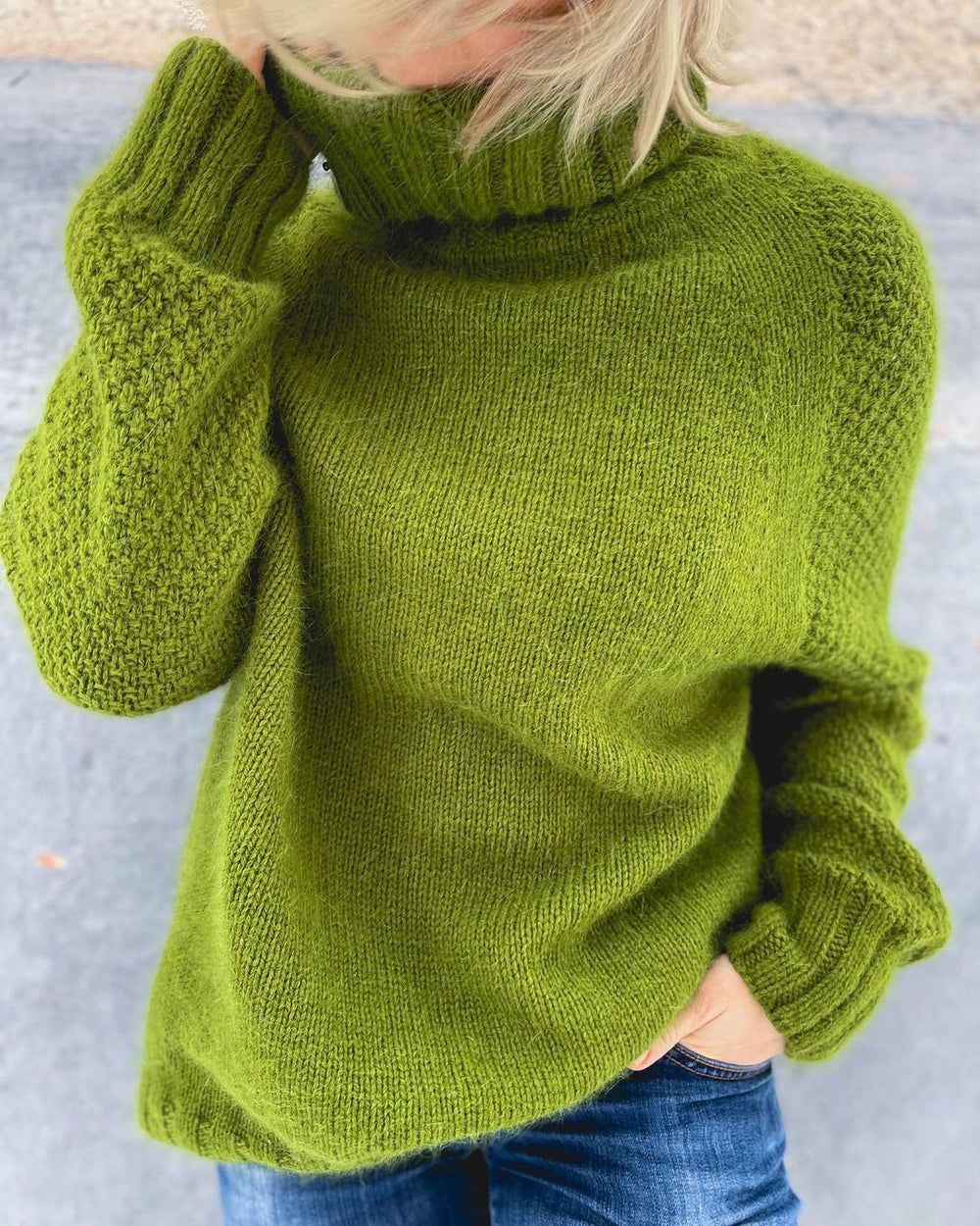 Grasgrüner Oversized Gestrickter Damenrollkragenpullover - Nora