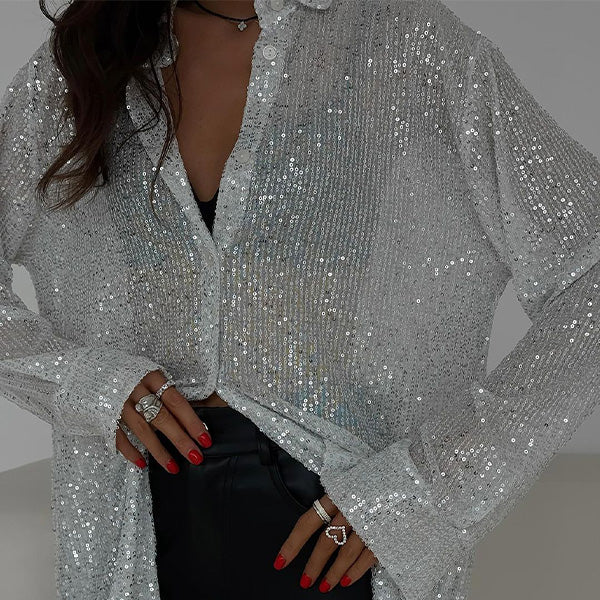 Lockere Bluse mit glänzenden Pailletten – Celeste