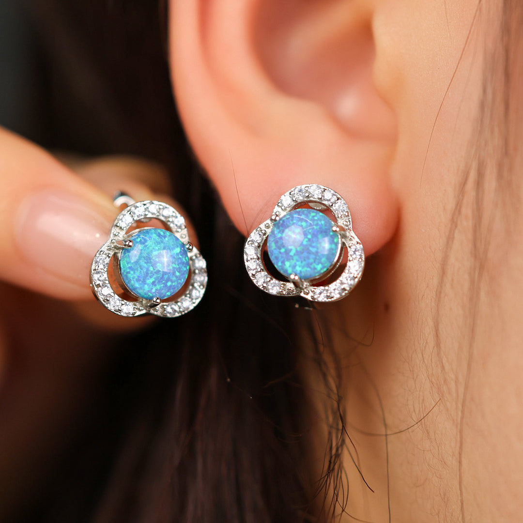 White Opal & Zirconia Cloverleaf Earrings - Elara