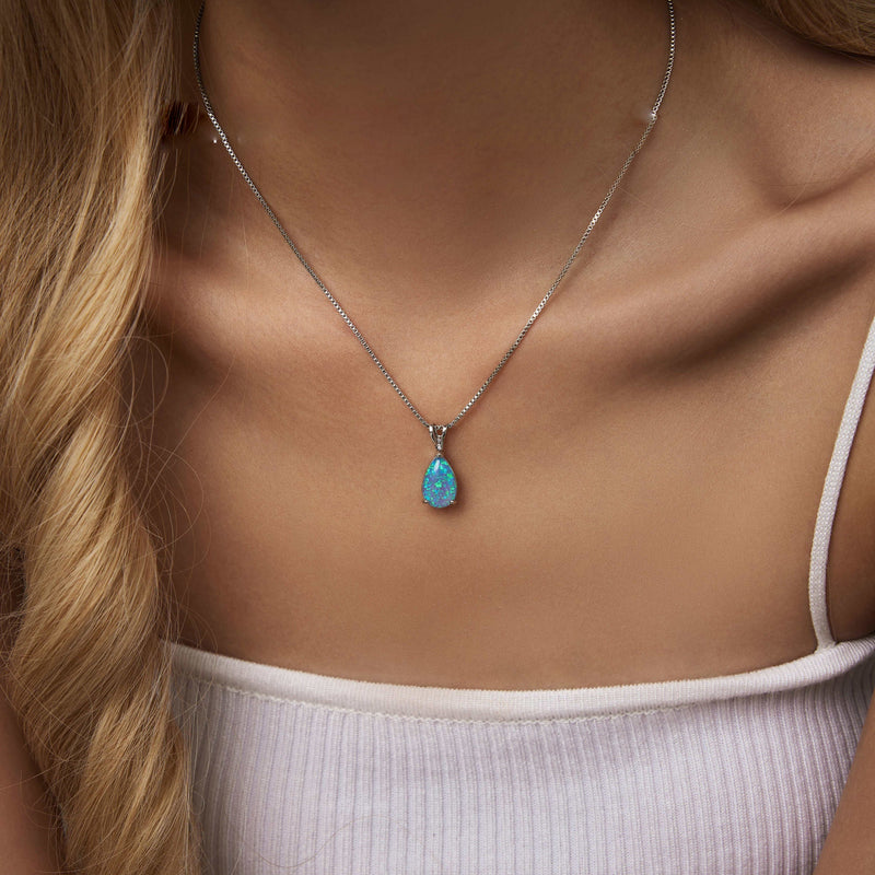 Minimalistische Tropfen Opal Anhänger Halskette - Selina