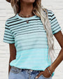 Gestreiftes Damen-T-Shirt mit Rundhals und Farbverlauf – Melia