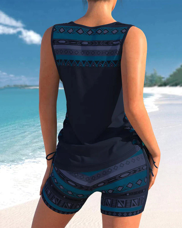 Trendy badmode met V-hals en geometrisch patroon – Tankini-set Madonna