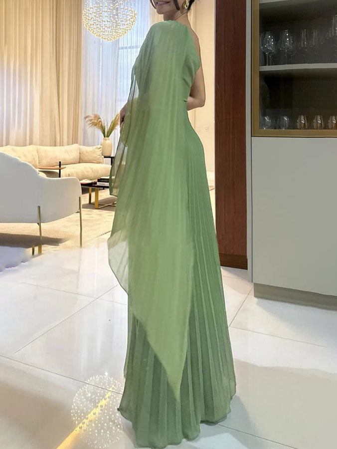 Trendiges One-Shoulder-Maxikleid mit Plisseefalten – Mirella