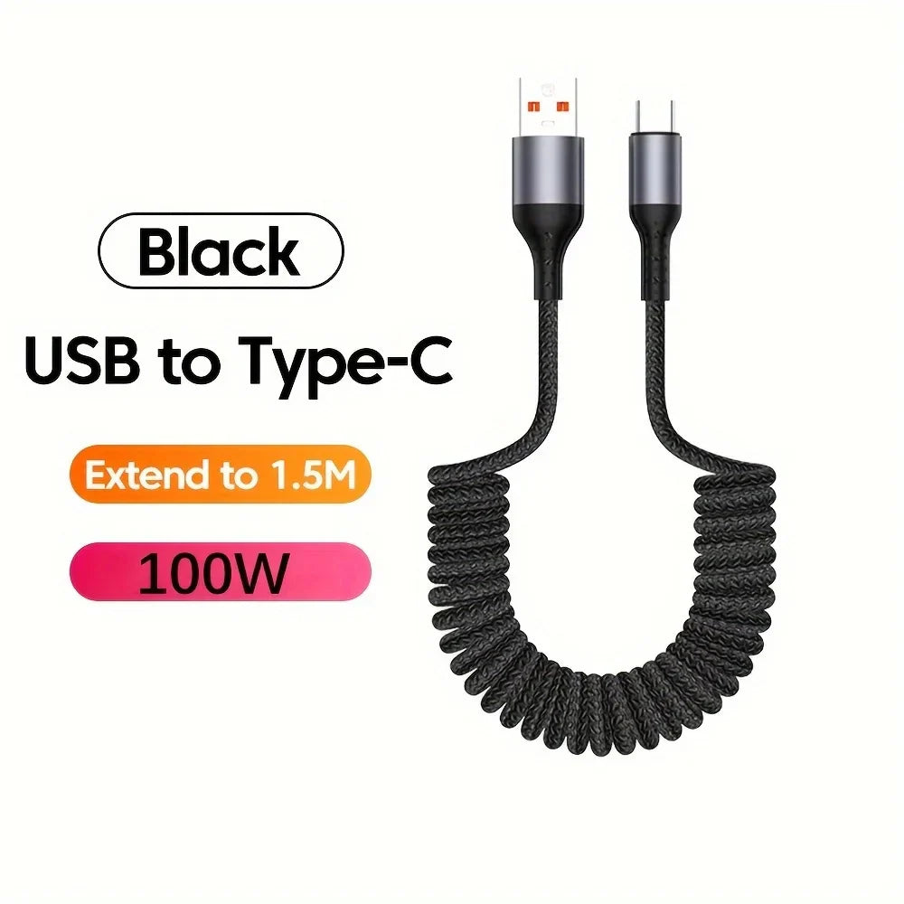 100W USB-C Spring Charging Cable with High-Speed Data Transfer – Buy 1, Get 1 FREE-B USB TO C-State of Style