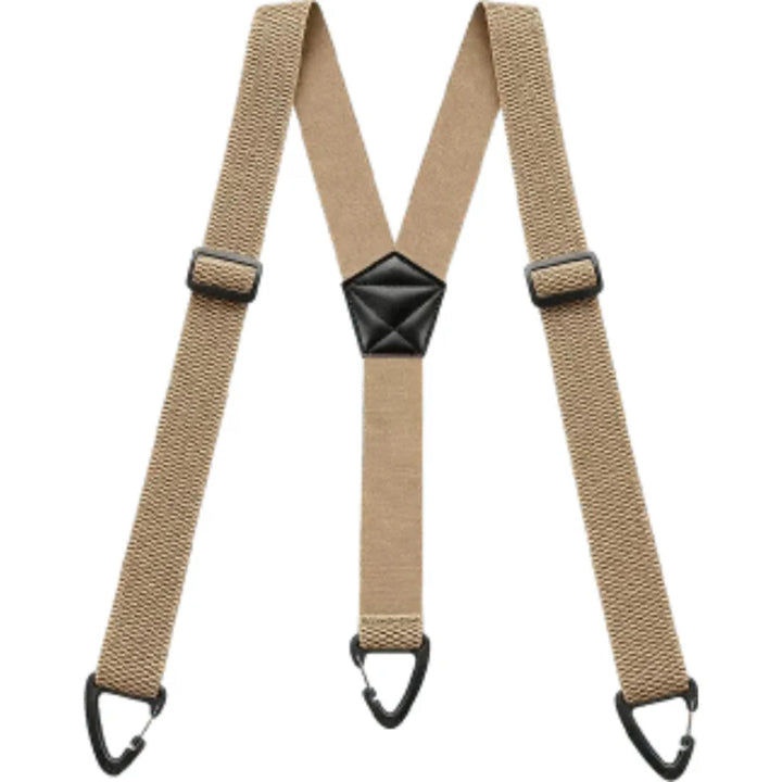 Beige bretels met Y-model en drie zwarte clips op een witte achtergrond 10