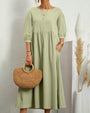 Midi-Kleid mit Rundhalsausschnitt & Laternenärmeln – Selina