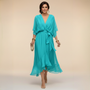 Elegant Flowy Midi Dress for Women – V-Neck & Adjustable Waist 5