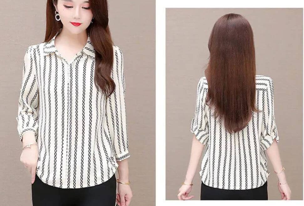 Stylish women's chiffon blouse with buttons & turned-down collar – Fenya