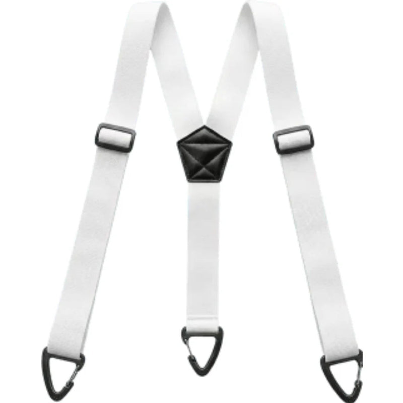 Witte bretels met Y-model en drie zwarte clips op een witte achtergrond 4
