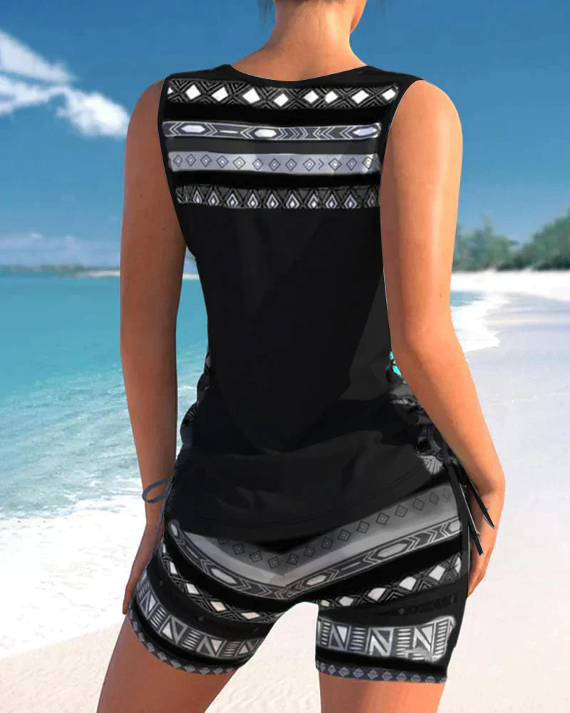 Trendy badmode met V-hals en geometrisch patroon – Tankini-set Madonna