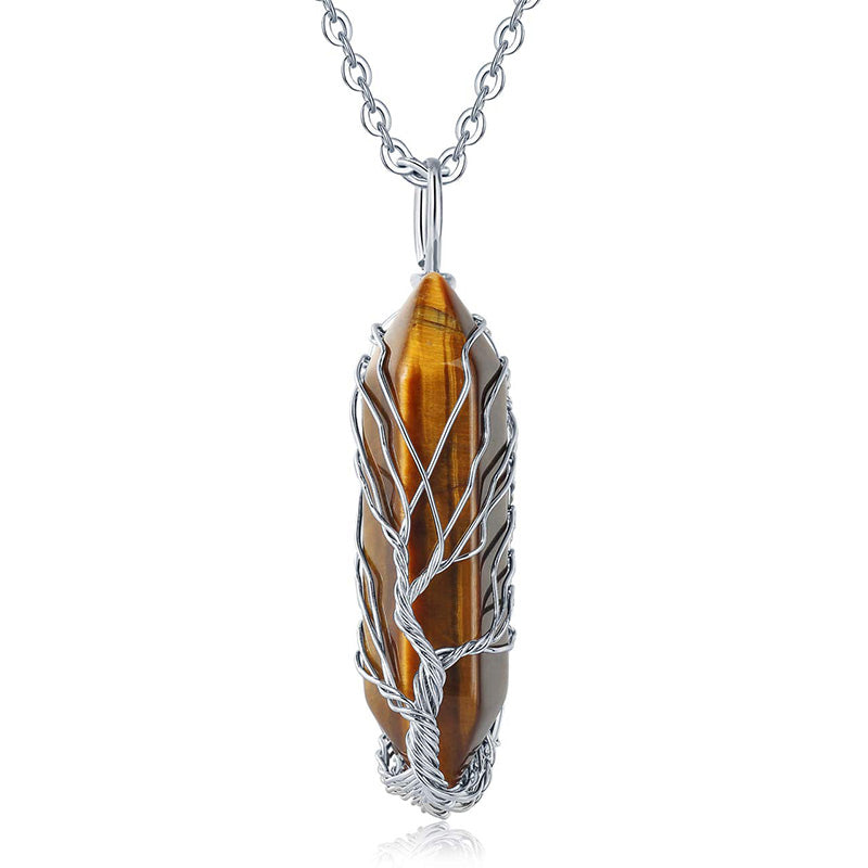 Stijlvolle Kristal met Levensboom Edelsteen Halsketting - Elara