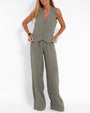 Leinen zweiteiliges Set mit weitem Hose und Weste – Alma