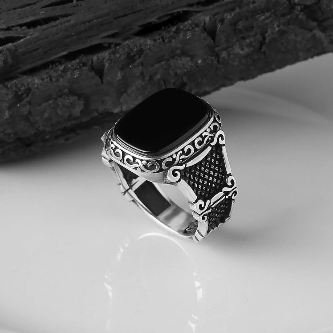 Schwarzer Onyx Silberring für Männer - Max