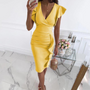 Stilvolles V-Ausschnitt-Kleid mit gerafften Ärmeln - Maud