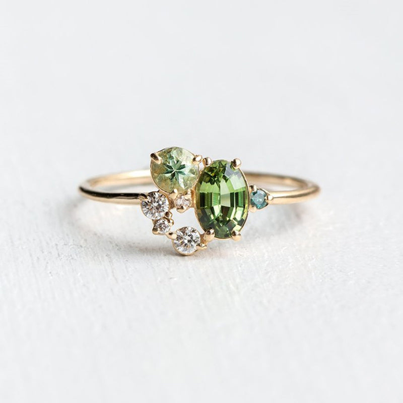 Natürlicher Peridot mit Zirkonring - Selene