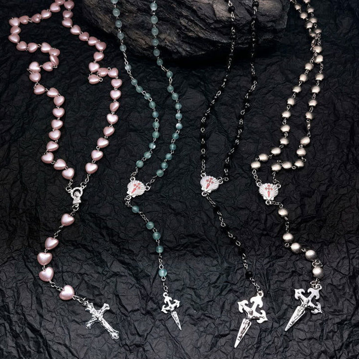 Herzförmige Katzenaugensteine Rosenkranz-Halskette - Elara