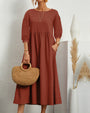 Midi-Kleid mit Rundhalsausschnitt & Laternenärmeln – Selina