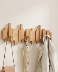 Wooden Wall Coat Rack with Foldable Magnetic Hooks – Beech, 3-10 Hooks 10
