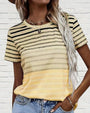Gestreiftes Damen-T-Shirt mit Rundhals und Farbverlauf – Melia