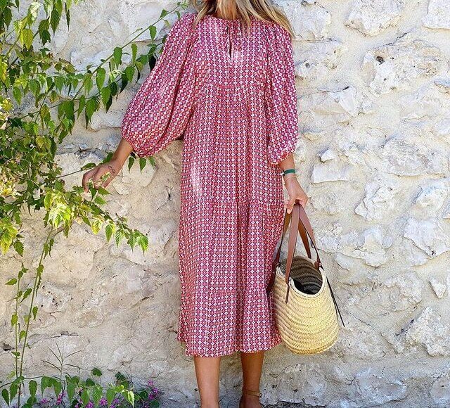 Printed Maxi Dress with Waistband – Aurelia