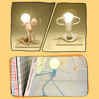 Collage van lampjes in drie poses: roze zittend, wit met armen om het hoofd, en groen dat tegen boeken duwt. 11