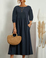 Midi-Kleid mit Rundhalsausschnitt & Laternenärmeln – Selina