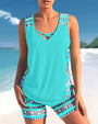 Trendige Bademode mit V-Ausschnitt und geometrischem Muster – Tankini-Set Madonna